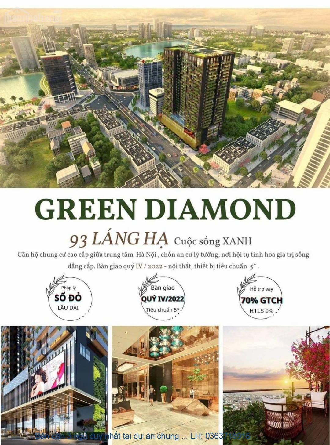 Bán căn 3 ngủ duy nhất tại dự án chung cư cao cấp Green Diamond 